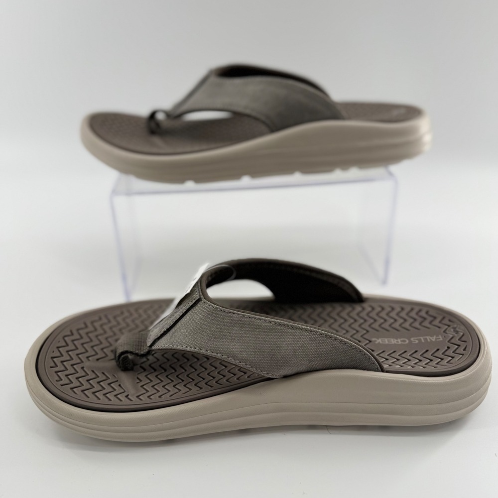 Falls Creek Mens M 7-8 Canvas Sandal Brown Flip Flop Thong Casual Beach 5308367 - Picture 5 of 8